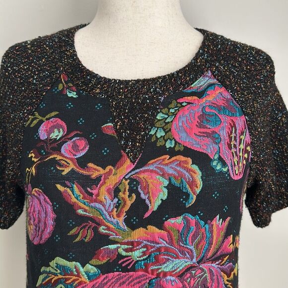 Anthropologie James Coviello Floral Brocade Metallic Knit Sweater Blouse Small - Picture 10 of 11
